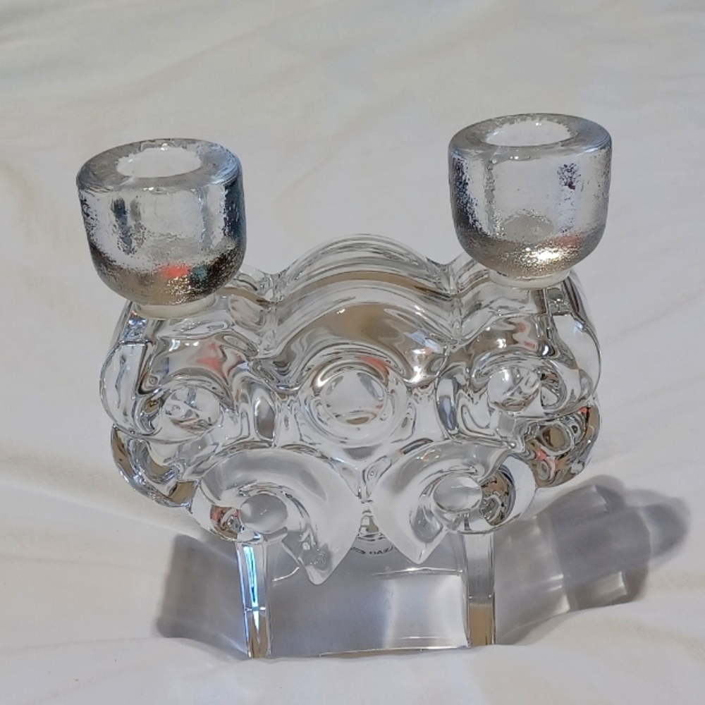 Lars Hellsten Skruf Sweden Signed Art Glass 2-Arm Candelabra Full Lead Crystal
